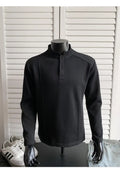 Men's loose-fitting asymmetric patchwork polo shirt with a stand-up collar and long sleeves in grey.