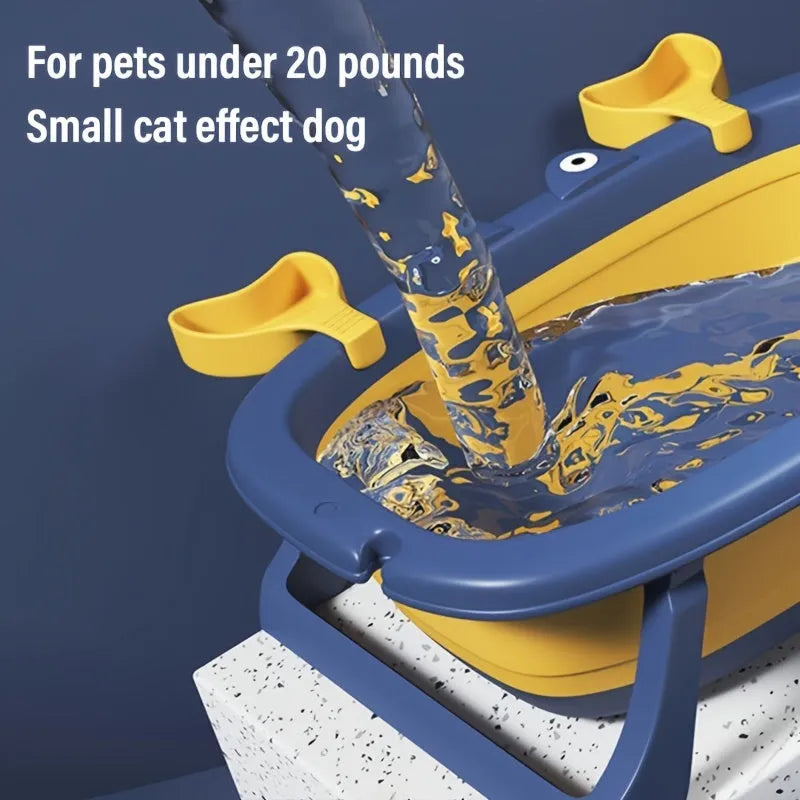Blue foldable pet bathing tub for small animals with collapsible design