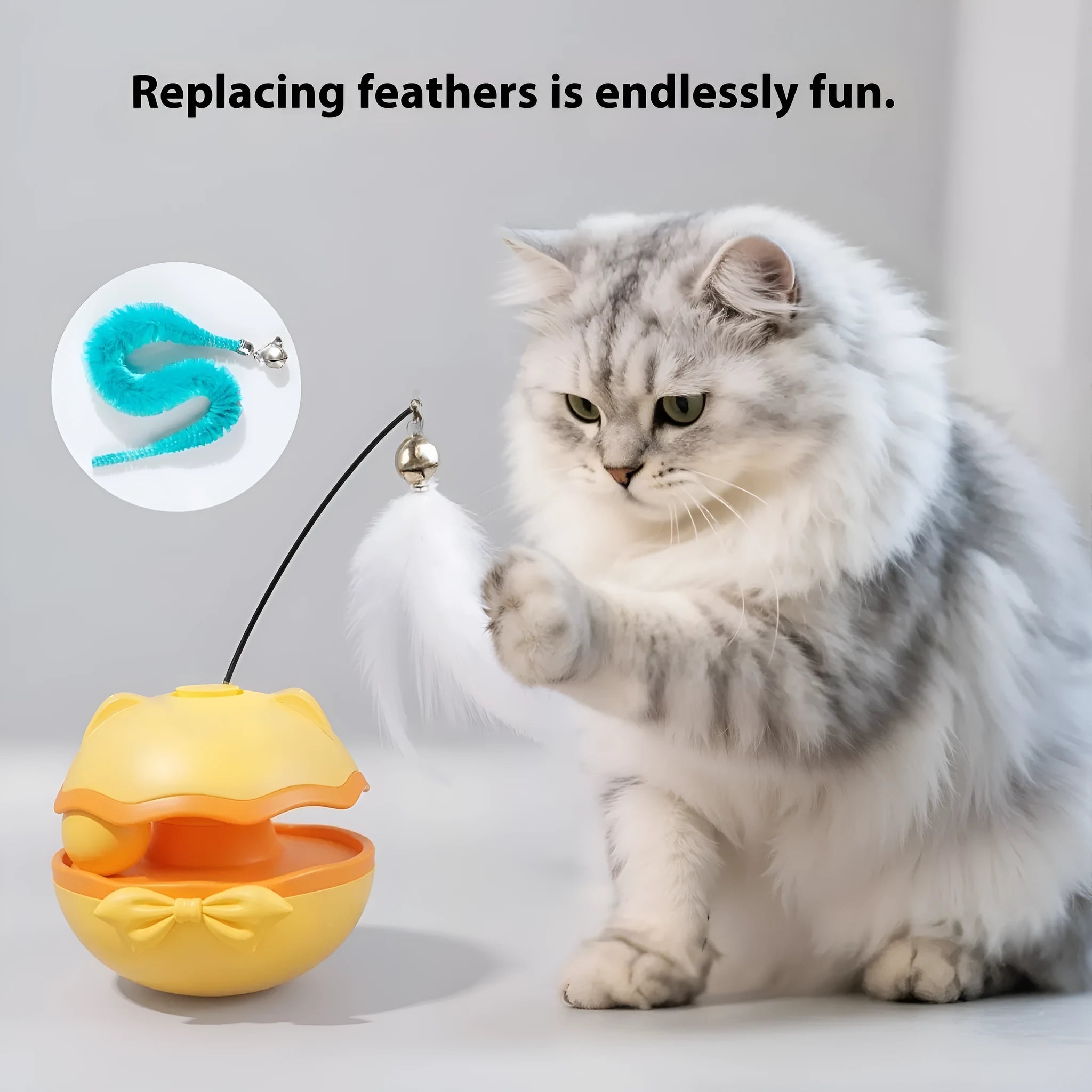 Electric cat toy tumbler in lemon yellow with self-rolling mechanism and flashing LED light