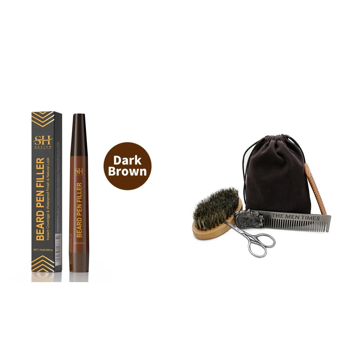Men's sweatproof beard and hairline filler pencil with eyebrow pencil in black or dark brown