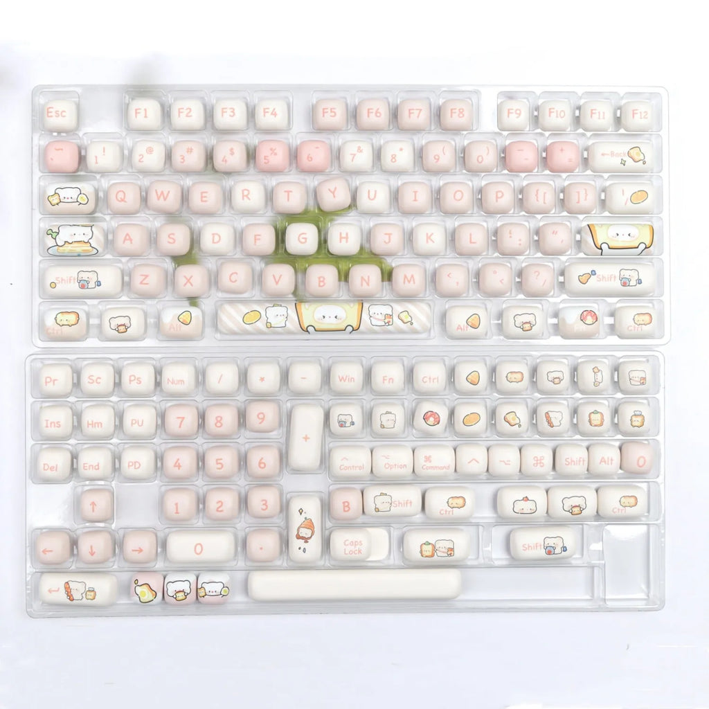 MOG Steamed Bread key cap set with bread bear design, PBT thermal sublimation, 143+3 keys
