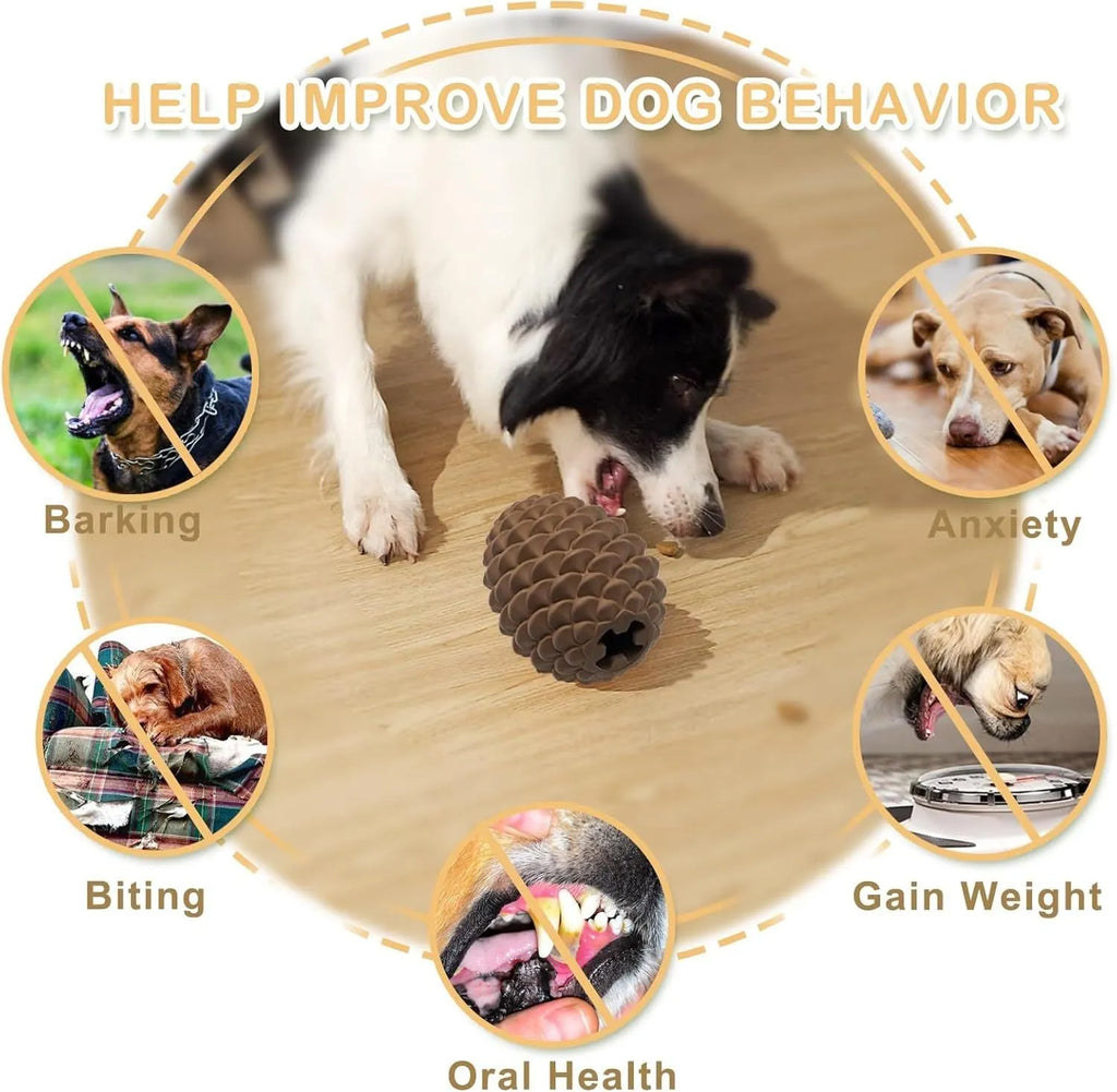 Natural rubber pine cone shaped dog chew toy with treat dispenser hole