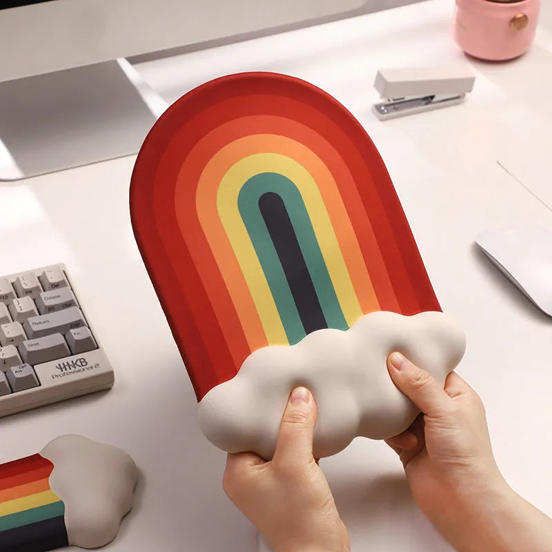 Silica gel wrister mouse pad and keyboard support set with pastoral cloud pattern design