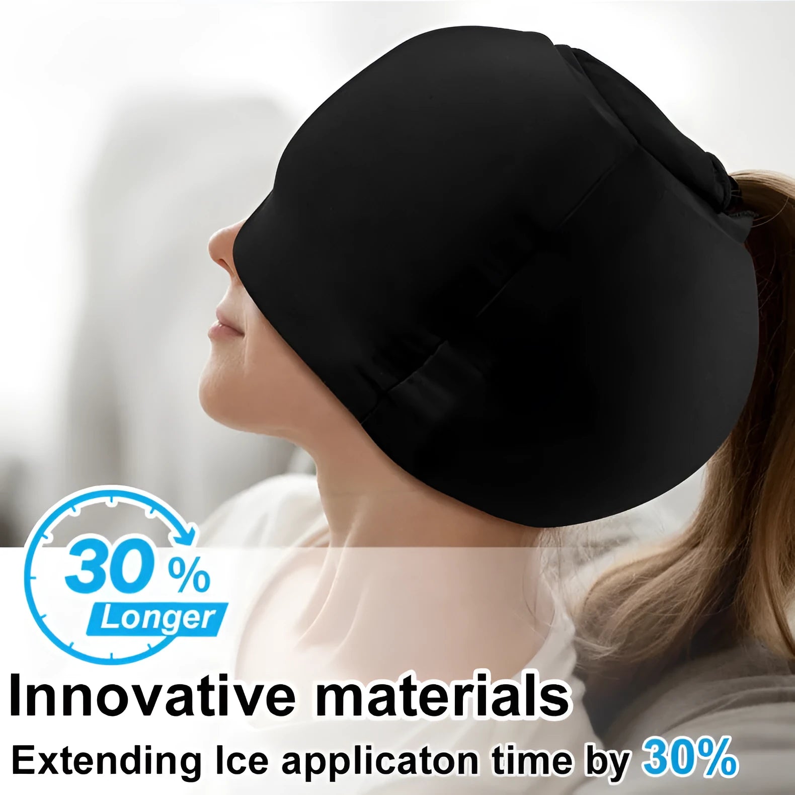 Solid colour fully enclosed cold compress cap in black, pink, or dark blue