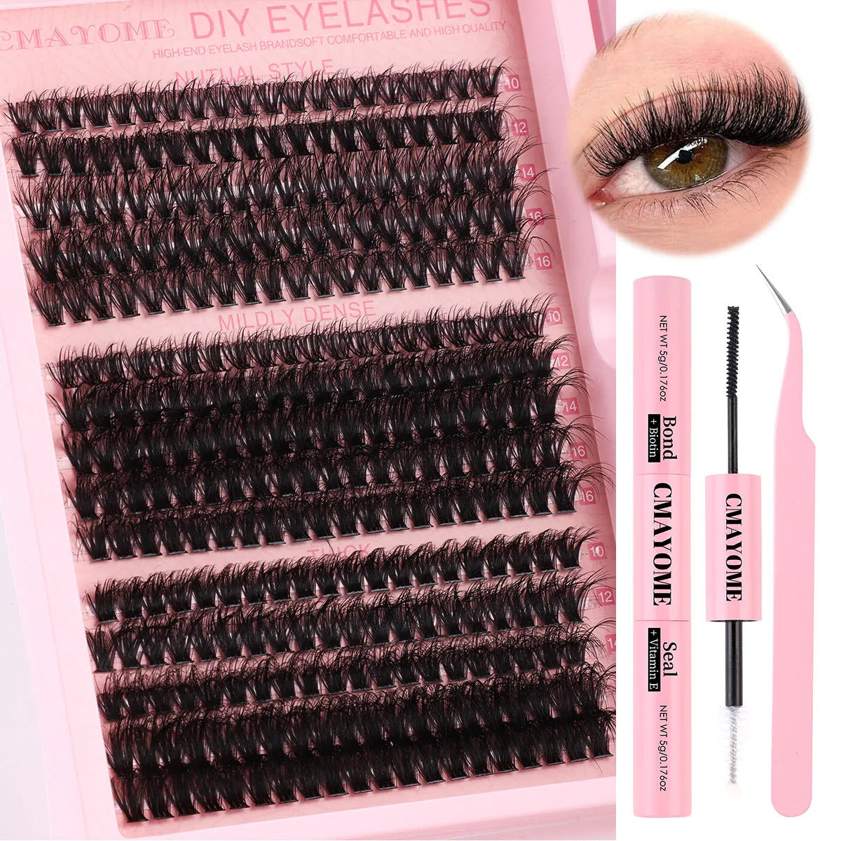 DIY false eyelash extension kit with tweezers and segment cluster lashes