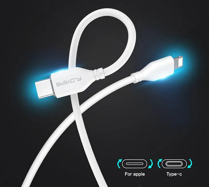 White braided USB-C to Lightning cable measuring 1 metre for iPhone and iPad charging