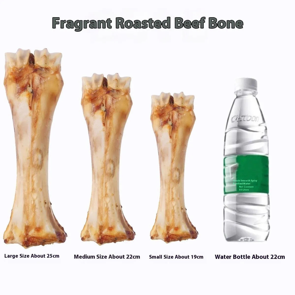 A high-calcium roasted ox bone flavour molar rod chew for puppies, shown in large, medium, and small sizes.