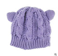 Handmade 3D cat ear knitted winter beanie in knitting wool material showing red colour option
