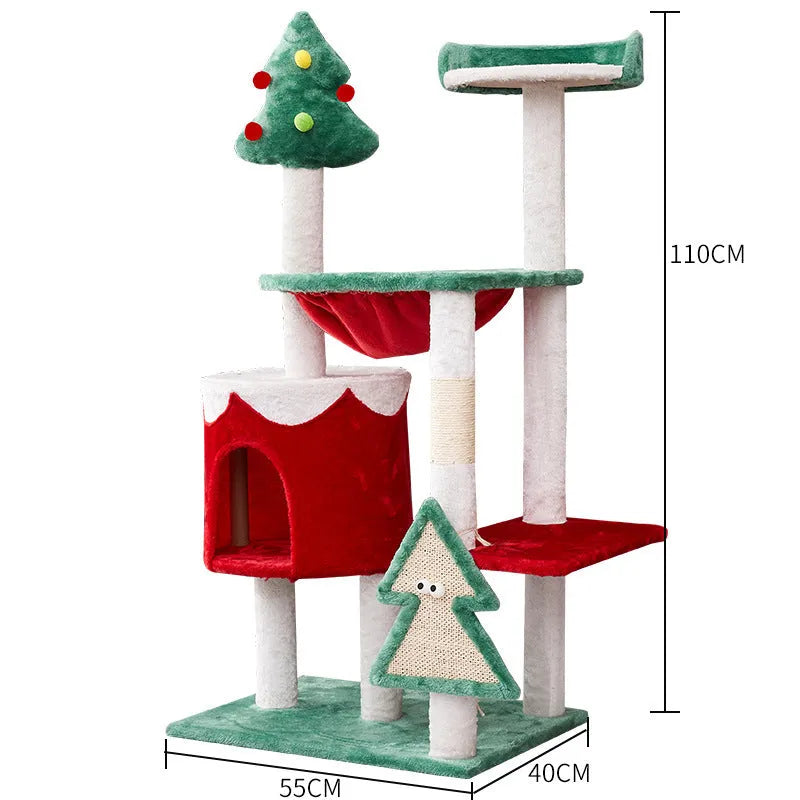 Christmas coloured cat scratching post with integrated platform, 32 cm tall with 25 cm base