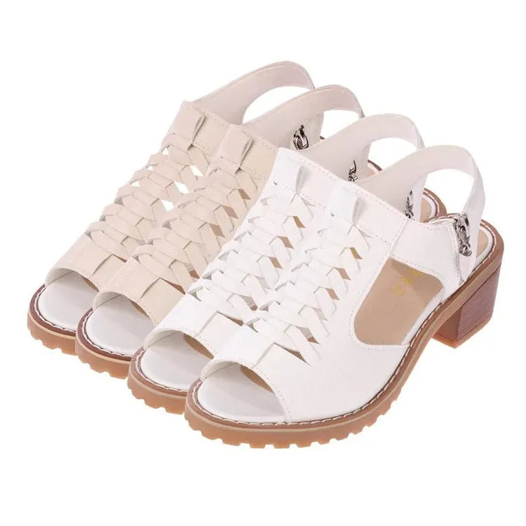 Women's retro sandals with side zip closure in black, creamywhite and white colour options