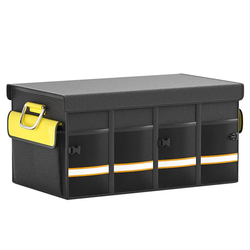 Foldable car boot storage organiser bag in black and yellow with handle
