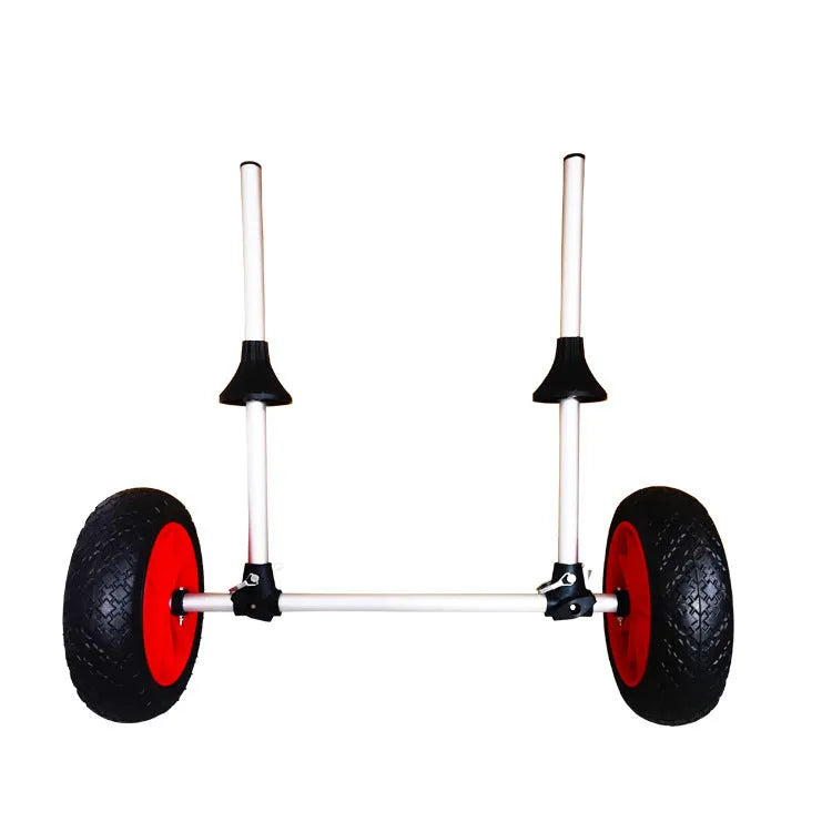 Foldable aluminium kayak beach trailer cart with upright pole for transporting open kayaks