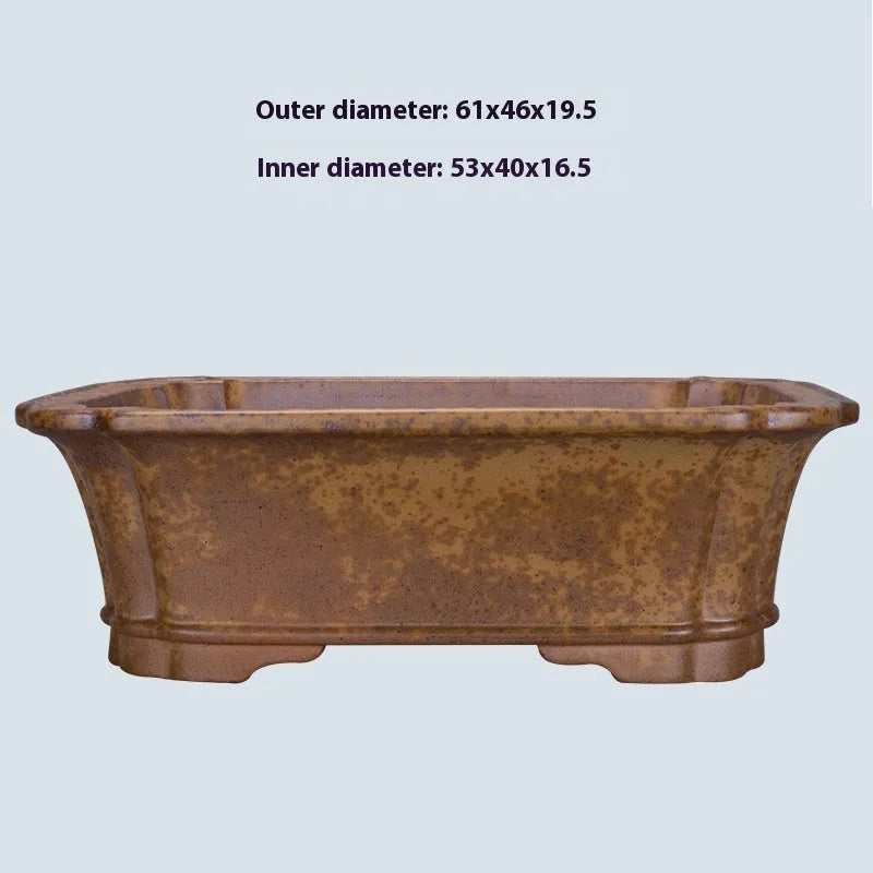 Large rectangular purple sand flowerpot with a double pumping angle design on a floor.