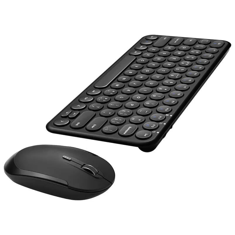 Ultra-thin white wireless keyboard and mouse set with USB receiver on a desk.