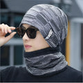 Cotton knitted hat with earflaps for men 2-piece set black grey khaki navy red warp knit satin finish