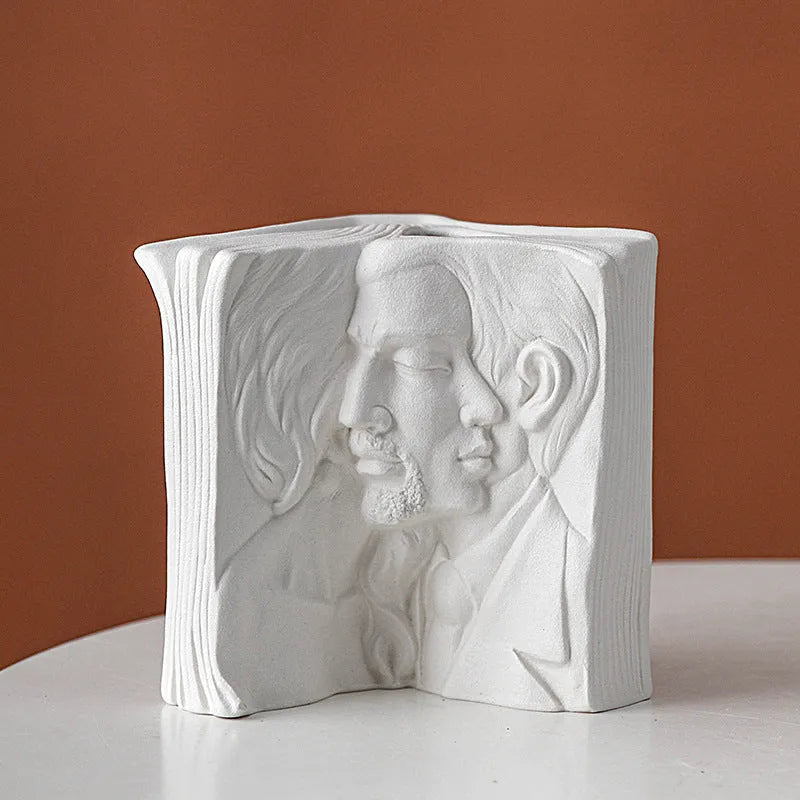 Ceramic book stand with glazed finish in modern simple design supporting books on desk