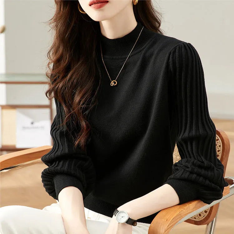 Slim fit half turtleneck shirt in apricot with sunken stripe detail on the front.