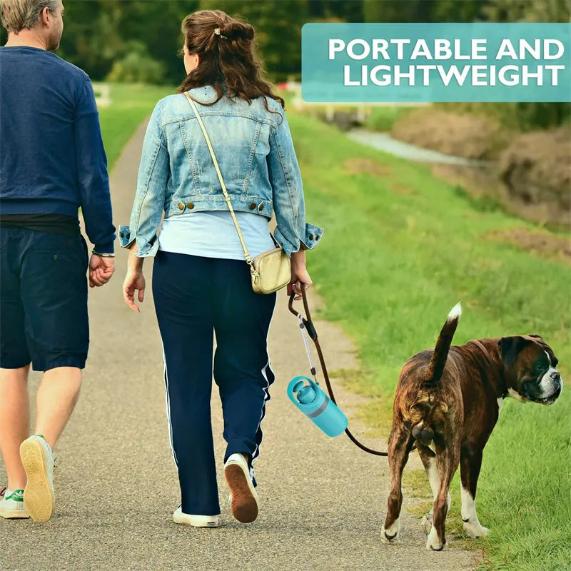 Blue portable dog poop scooper with built-in bag dispenser and eight-claw shovel mechanism