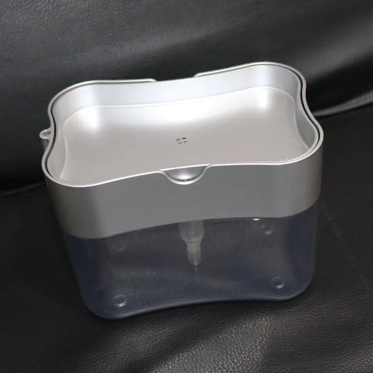 A compact plastic kitchen soap dispenser in a choice of black, grey, pink, or silver colours.