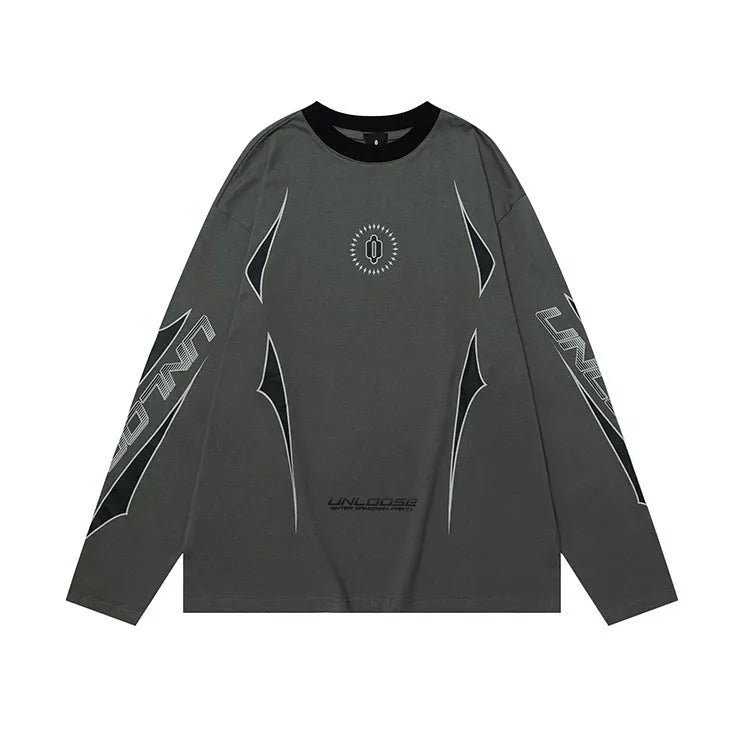 Men's loose grey khaki cotton pullover with drop shoulder sleeves and a round neck.