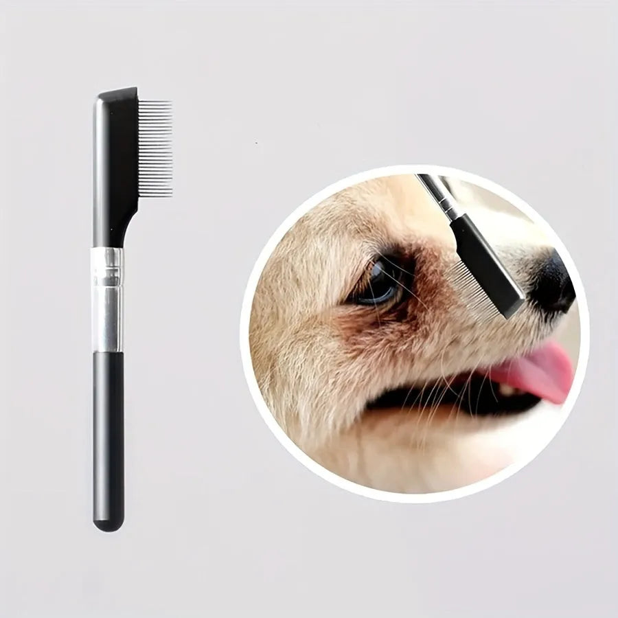 Pet grooming brush with soft bristles and comb for dogs and cats tear stain removal