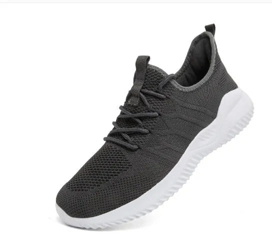 Men's black and white breathable mesh sneakers with lace-up closure and round toe