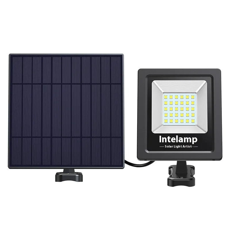 Outdoor solar-powered LED courtyard light with three brightness options and IP65 waterproof rating.