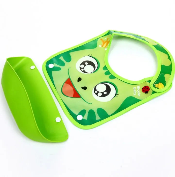 Cartoon baby PVC three-dimensional bib with blue koala design and waterproof silicone pocket