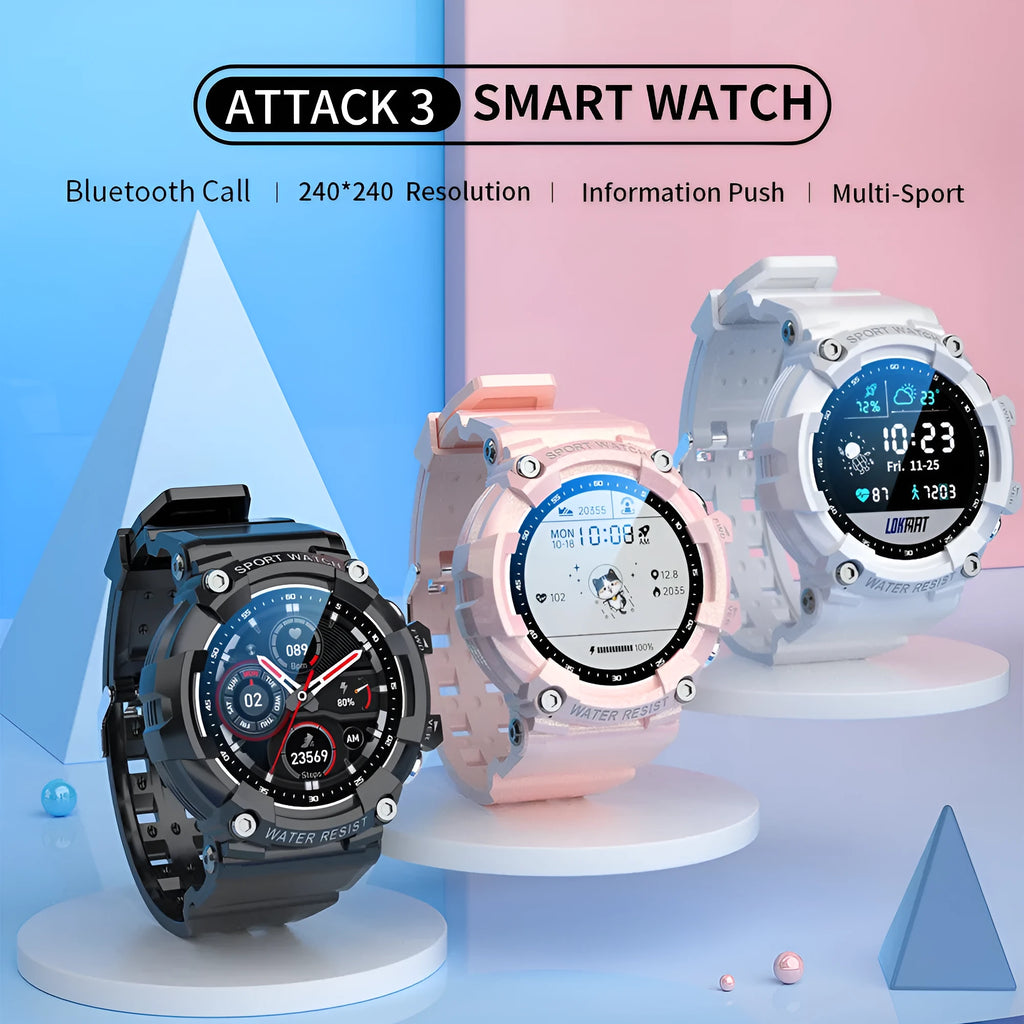 ATTACK 3 IP67 waterproof smart sports watch with round colour screen on TPU strap