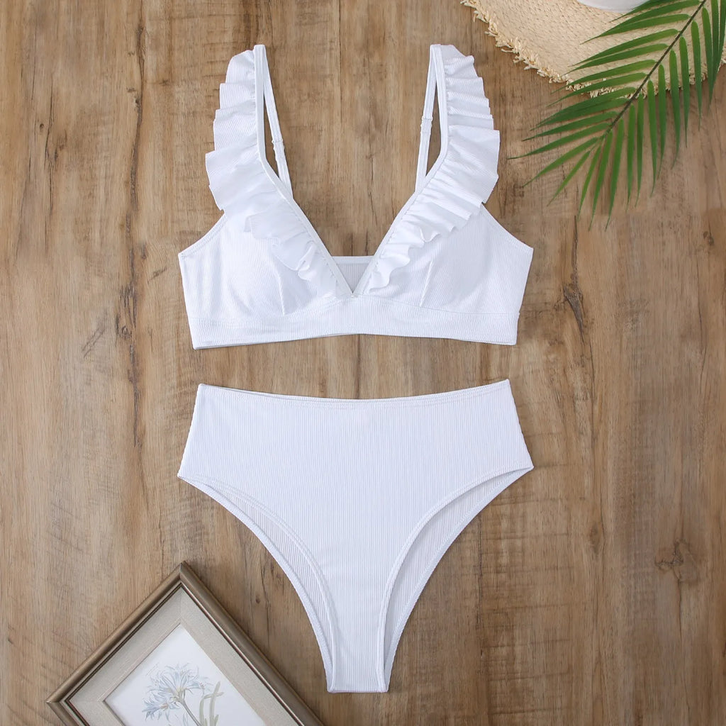Retro striped split small chest bikini swimsuit in black, white, or coloured stripes