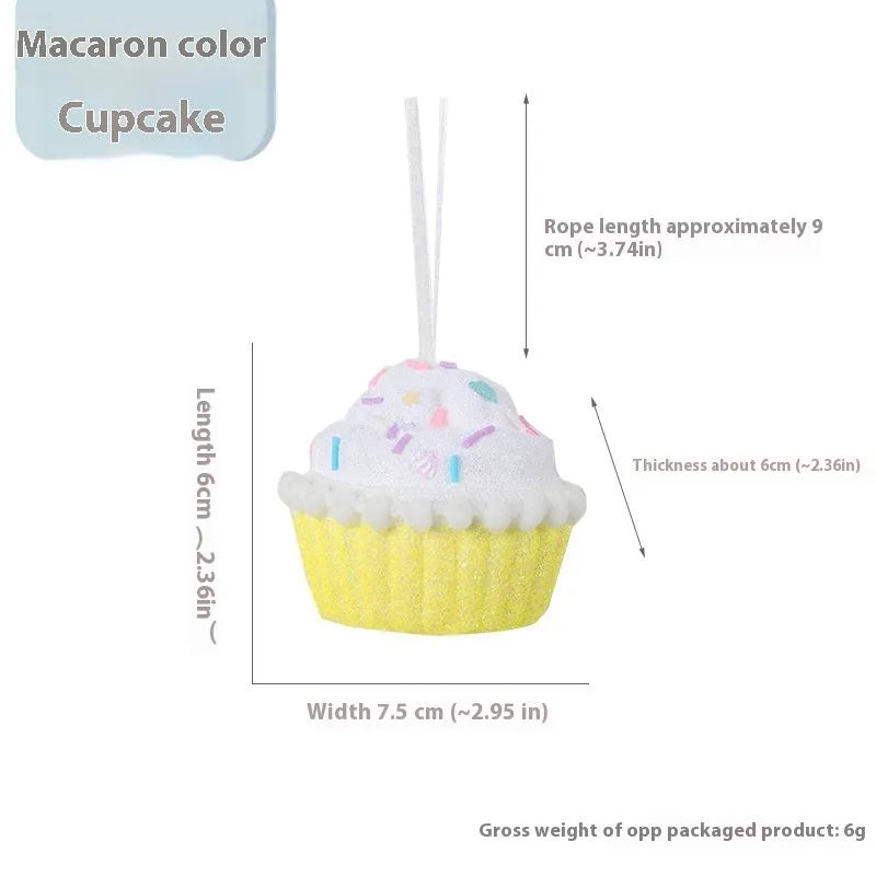 Foam Christmas macaron colour series pendant in ice cream shape, pink colour, hanging on a Christmas tree branch