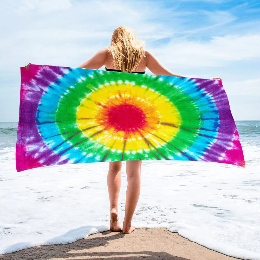 Tie-dye microfiber square beach towel 150x75cm 250g in multicolour pattern