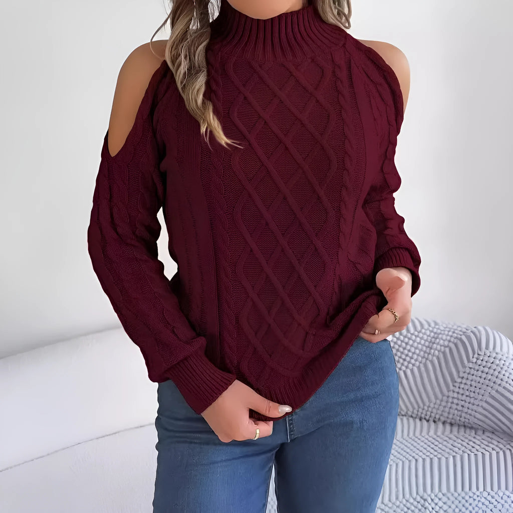 Women's casual acrylic sweater with twisted pattern and strapless half-high collar