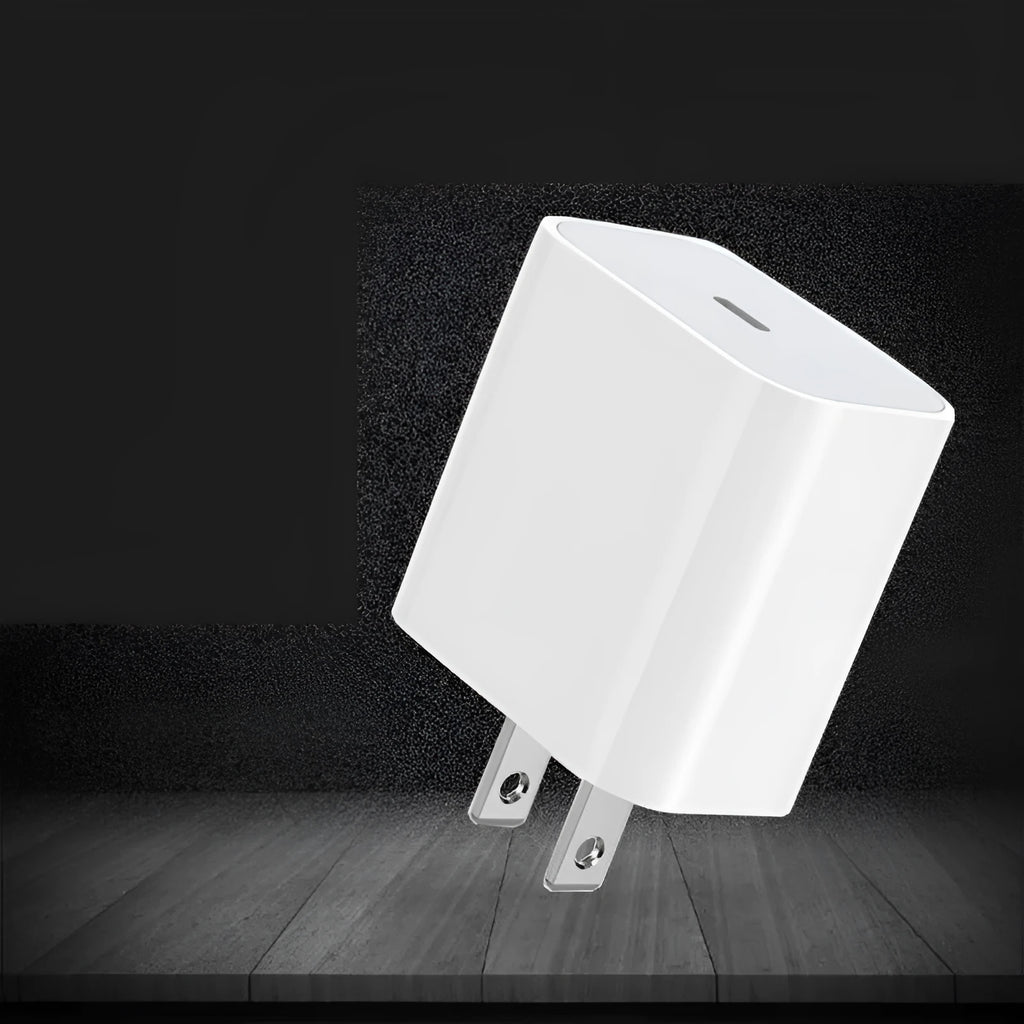 USB-C PD 20W fast charging wall charger with British plug and attached Type-C cable.