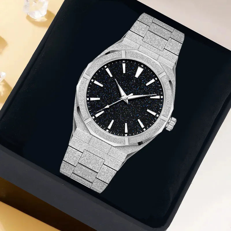 Men's business watch with stainless steel frosted case and luminous hands in silver colour option