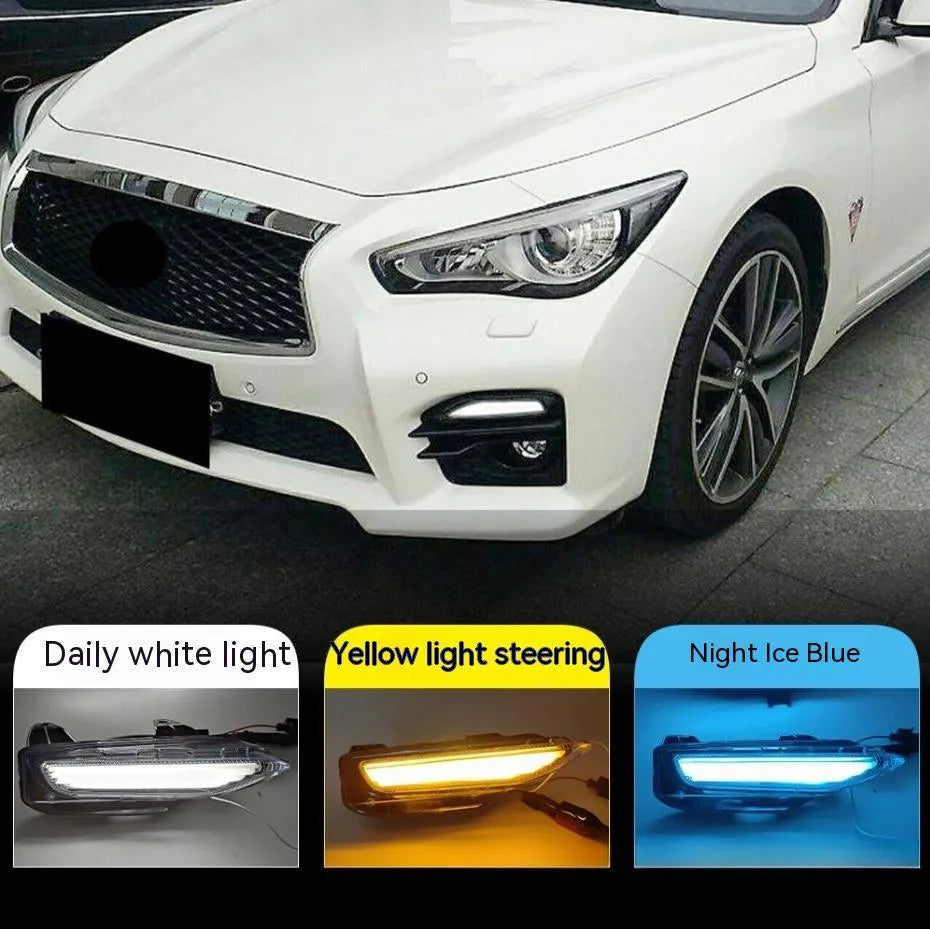 Infiniti Q50 Q70 front bumper LED daytime running lamp and turn signal unit made of black ABS plastic