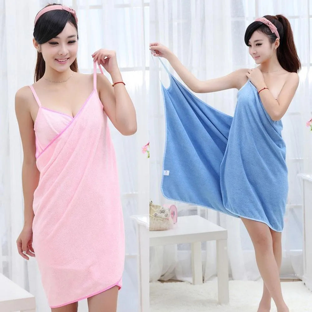 Polyester microfiber beach dress towel in blue colour showing both drying and wearing functions