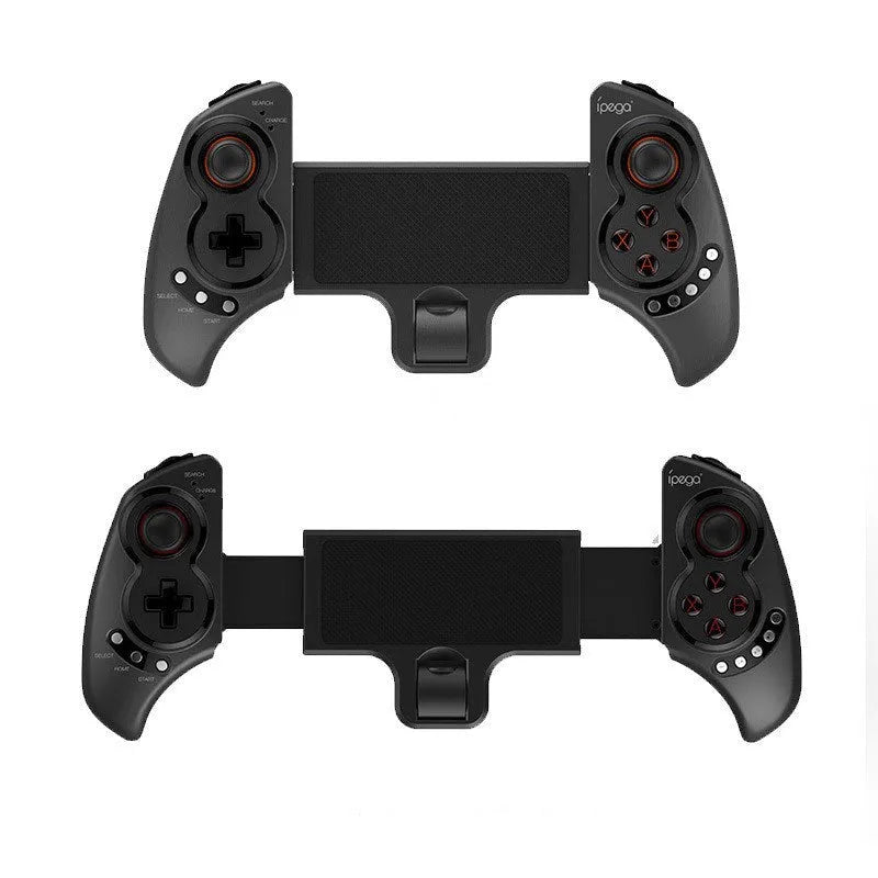 PG-9023 black telescopic wireless game controller holding a mobile phone