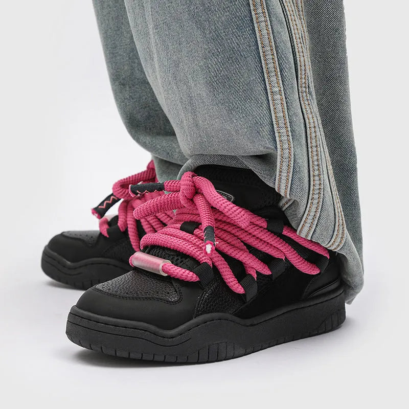 Casual lace-up shoes with thick rubber sole and breathable mesh lining in multiple colour options