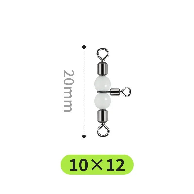 Copper luminous fishing swivel bead with a T-type three-fork design and eight small connection rings.