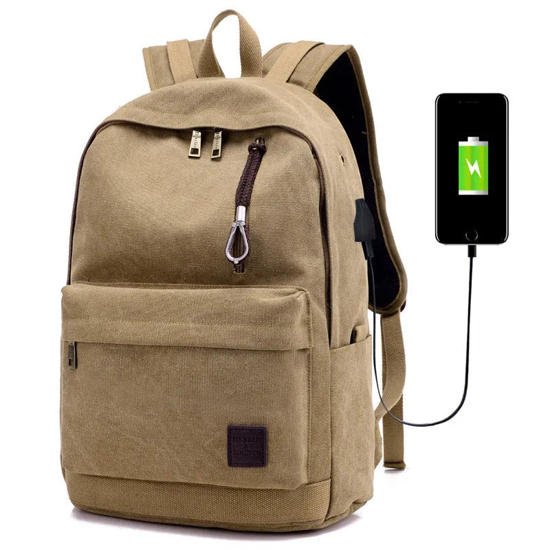 Canvas USB charging backpack with laptop compartment in neutral colour