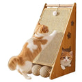Vertical wall-mounted cat scratch board with sisal surface and hemp rope teasing ball