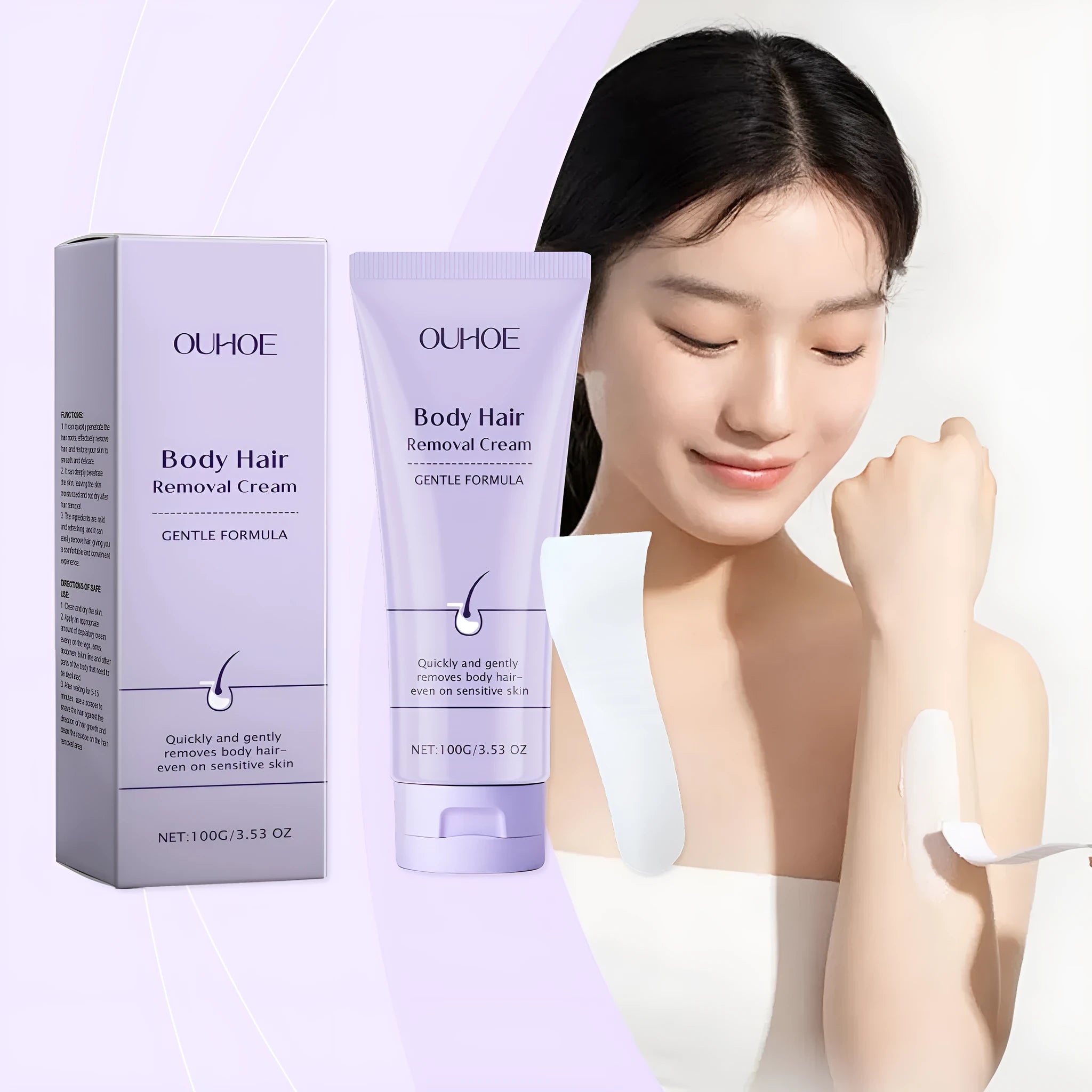 Ouhoe Gentle Body Depilatory Cream 100g tube with scraper for mild hydrating hair removal