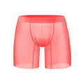 Men's ice silk nylon boxers in orange, pink or red with low waist design