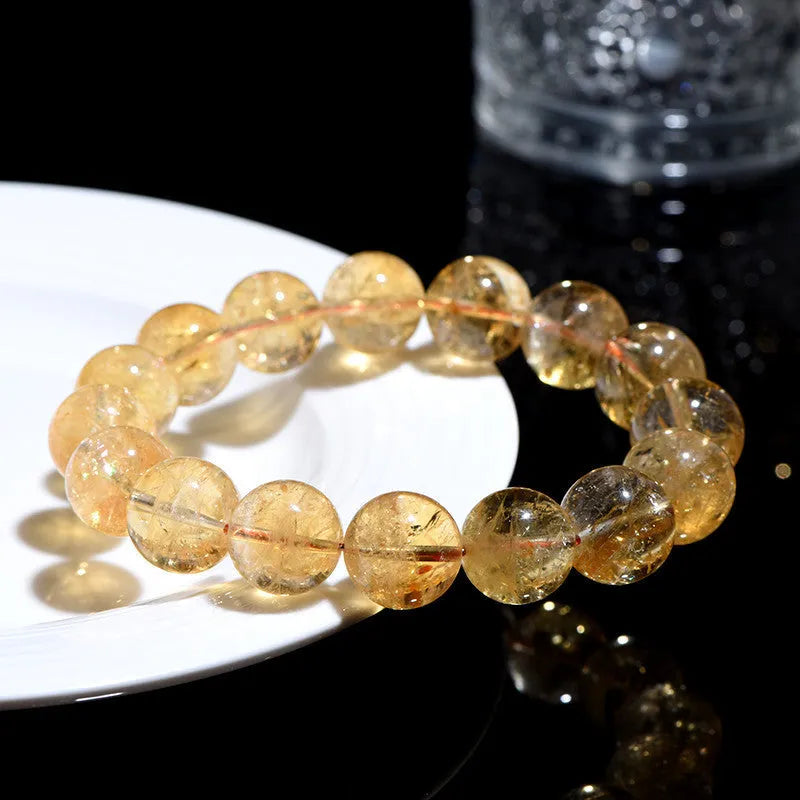 Natural yellow citrine gemstone bracelet with geometric beads in multiple size options