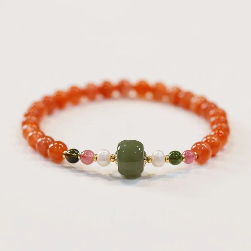 Natural cherry red Southern red agate bracelet with round beads and retro ethnic design for women