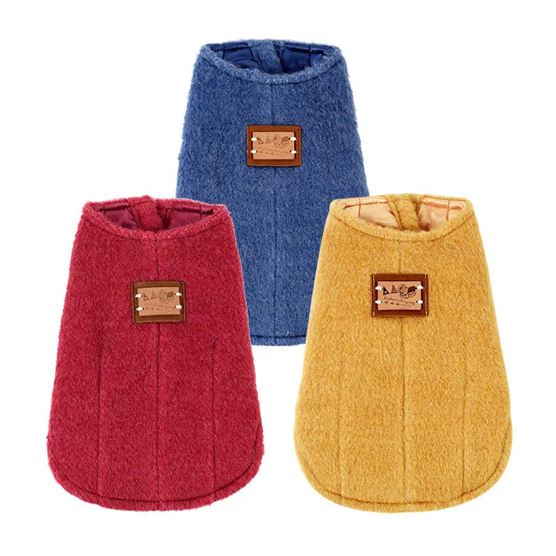 Cotton Korean-style dog vest in blue cashmere colour on small dog, showing casual knit design