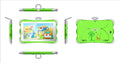 Cartoon green children's 7-inch learning tablet displayed on its included stand