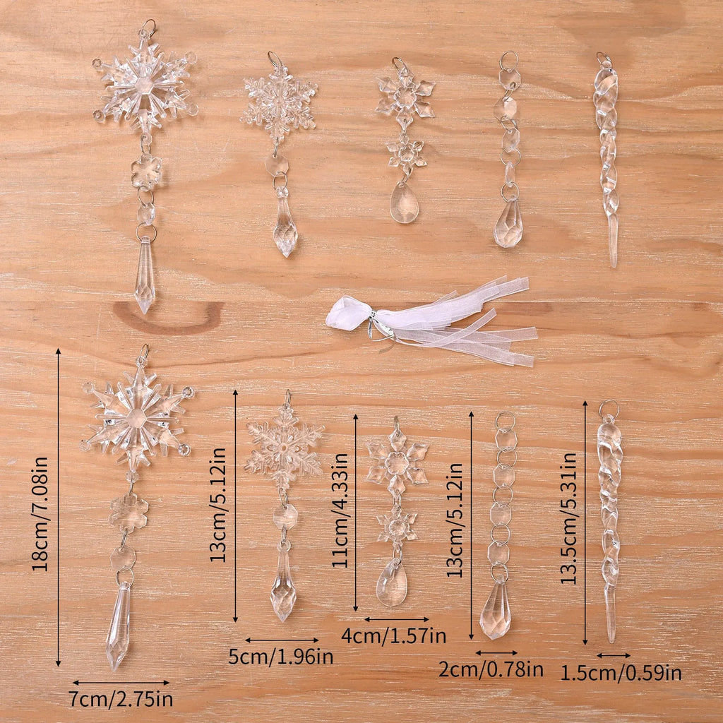 10 clear acrylic Christmas tree hanging ornaments with ribbons for indoor outdoor decoration