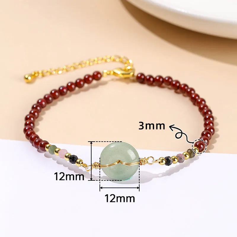 Chinese crystal agate bracelet with garnet safety buckle and round decorative elements